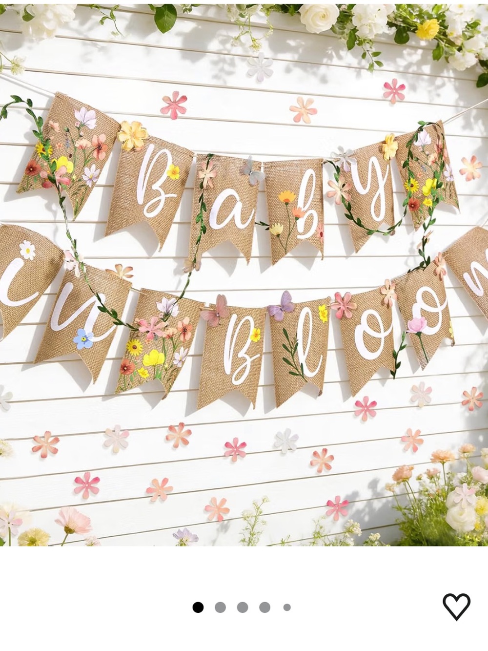 Elegant Baby in Bloom Burlap Banner: Flower Jute Baby Shower 6.56 Feet New